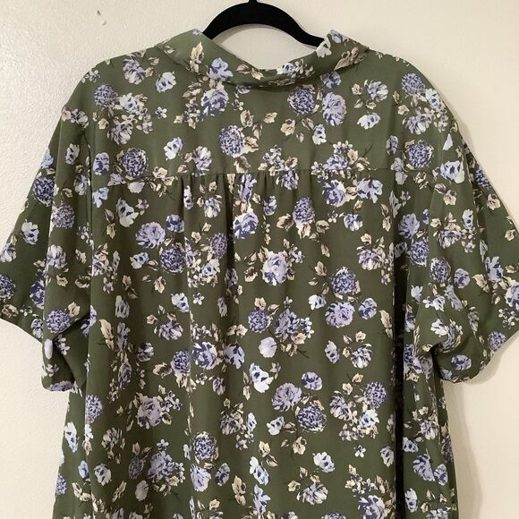 Vintage 90s Green Floral Cottagecore Retro Country Button Up Collared Shirt 2X - Picture 6 of 8